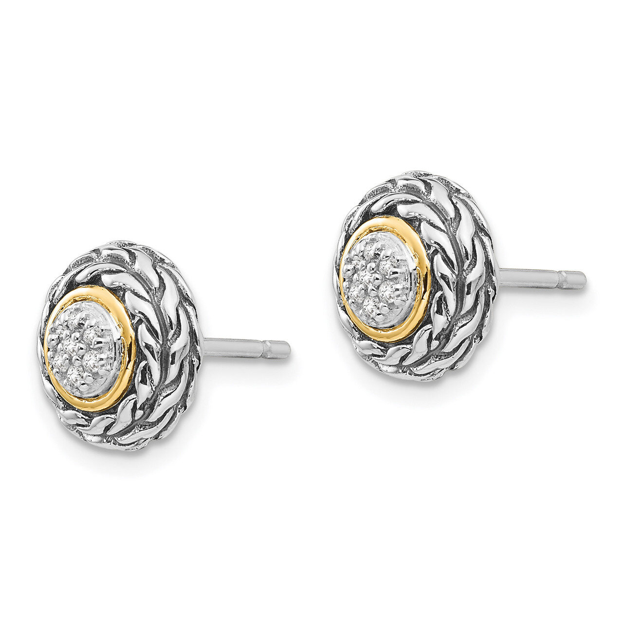 Diamond Earrings Sterling Silver &amp; 14k Gold QTC654