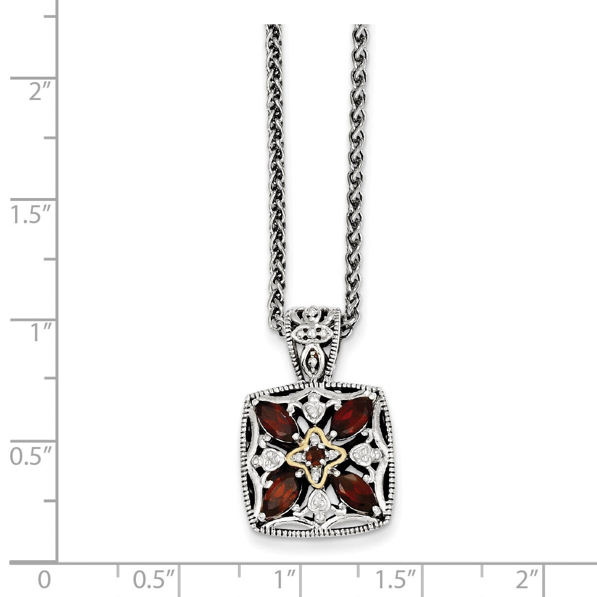 Diamond & Garnet Necklace Sterling Silver & 14k Gold QTC655