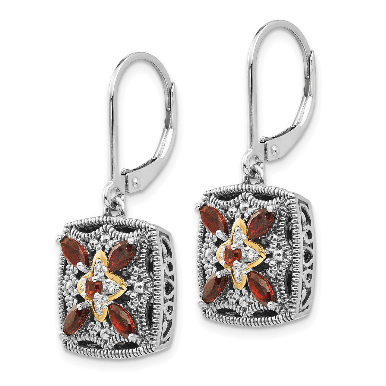 Diamond &amp; Garnet Earrings Sterling Silver &amp; 14k Gold QTC657, MPN: QTC657, 883957441122