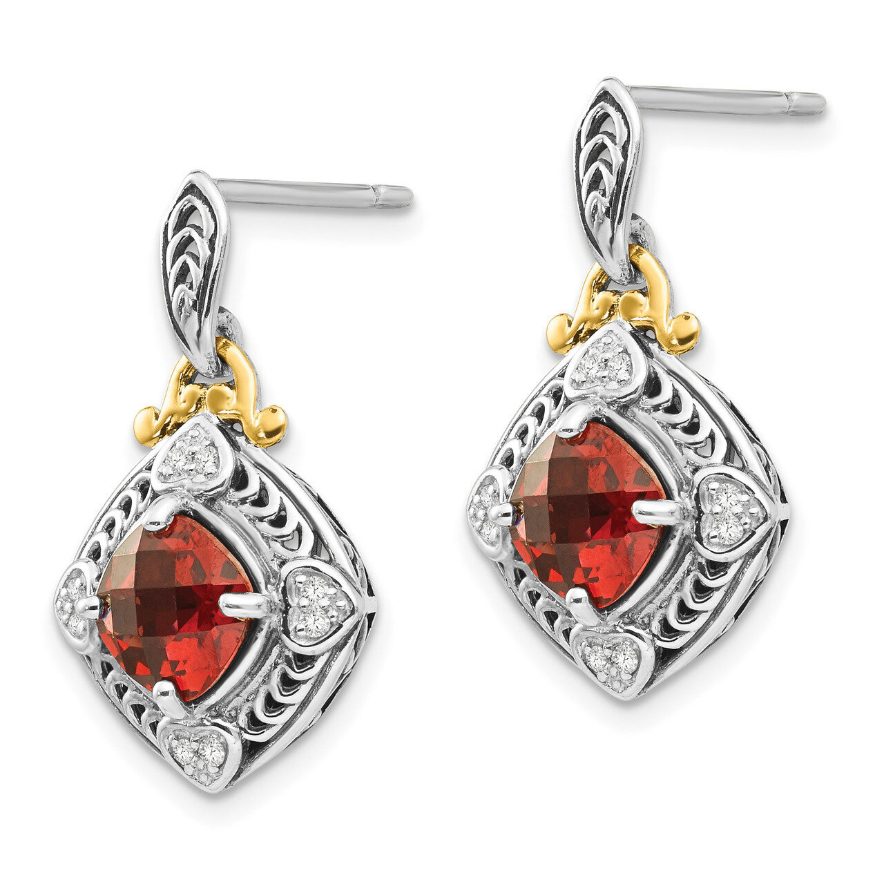 Diamond &amp; Garnet Earrings Sterling Silver &amp; 14k Gold QTC667, MPN: QTC667, 883957367729