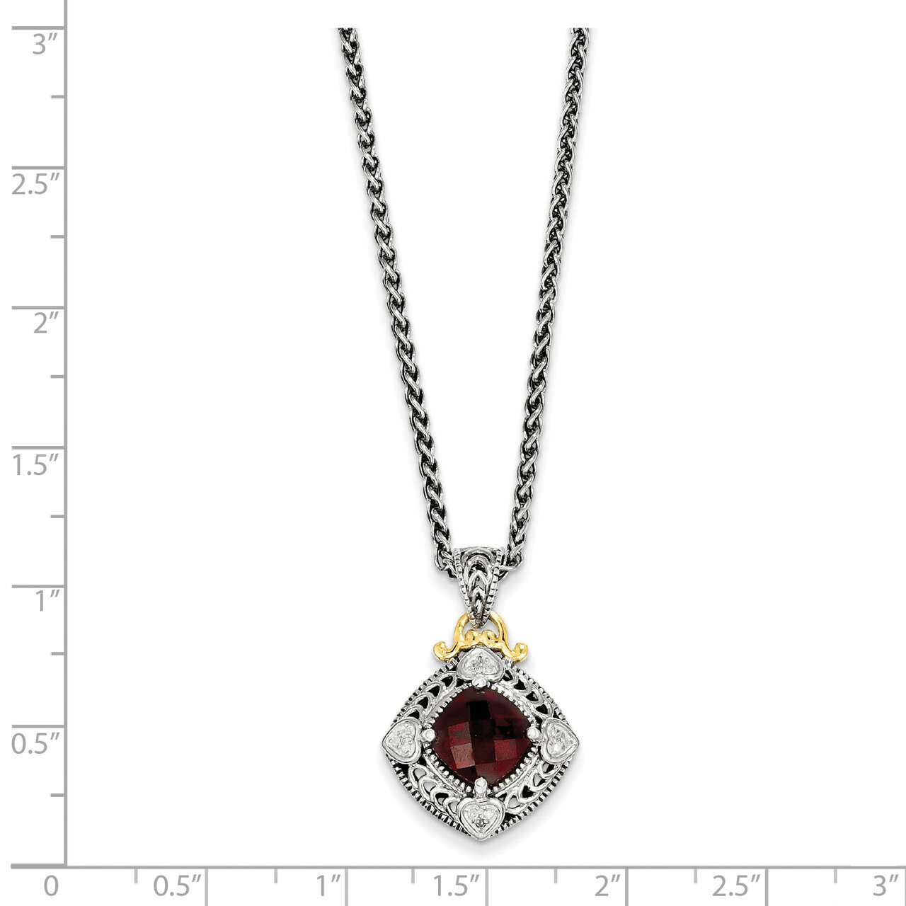 Diamond &amp; Garnet Necklace Sterling Silver &amp; 14k Gold QTC669, MPN: QTC669, 883957409054