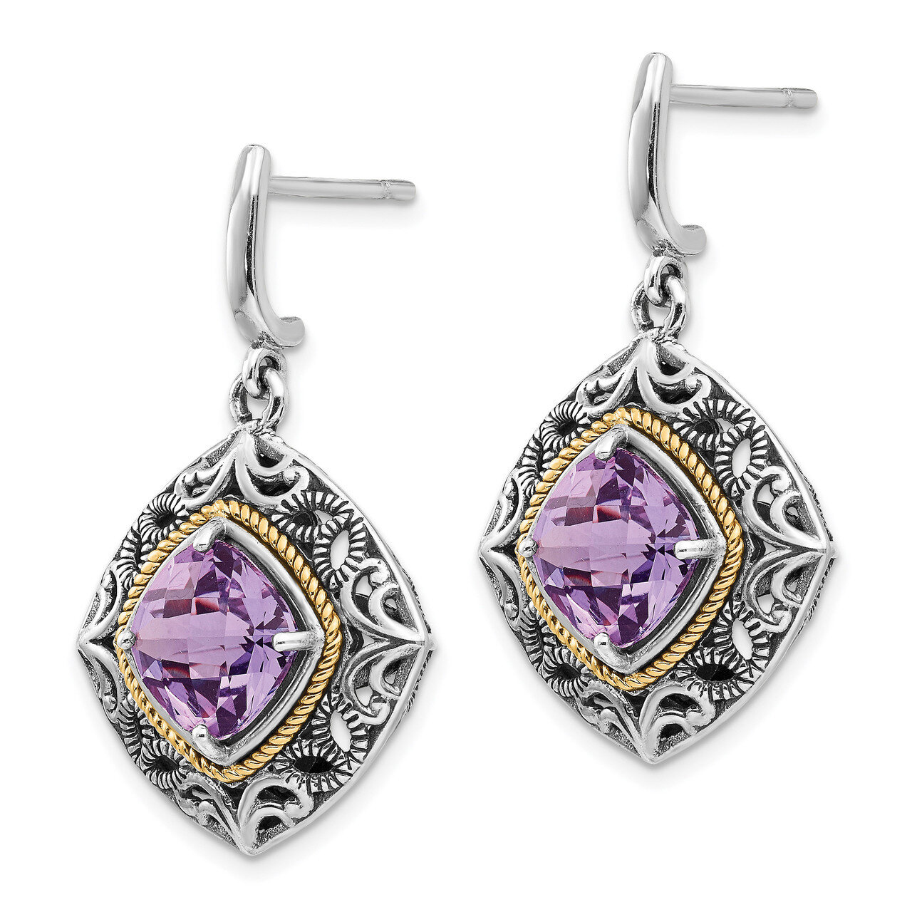 Amethyst Earrings Sterling Silver &amp; 14k Gold QTC687, MPN: QTC687, 883957409139
