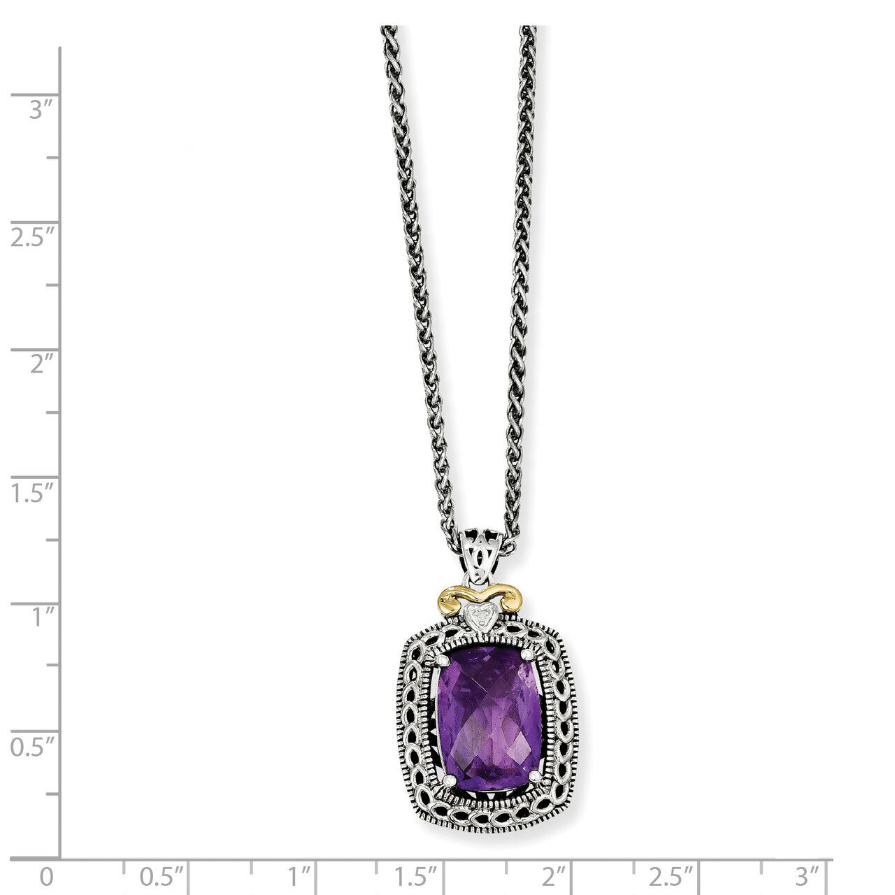 Diamond & Amethyst Necklace Sterling Silver & 14k Gold QTC693