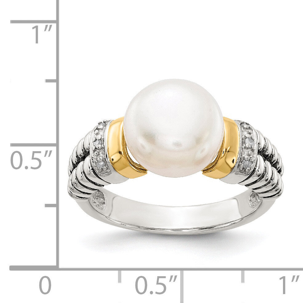 Diamond &amp; Cultured Pearl Ring Sterling Silver &amp; 14k Gold QTC72, MPN: QTC72, 742323108796