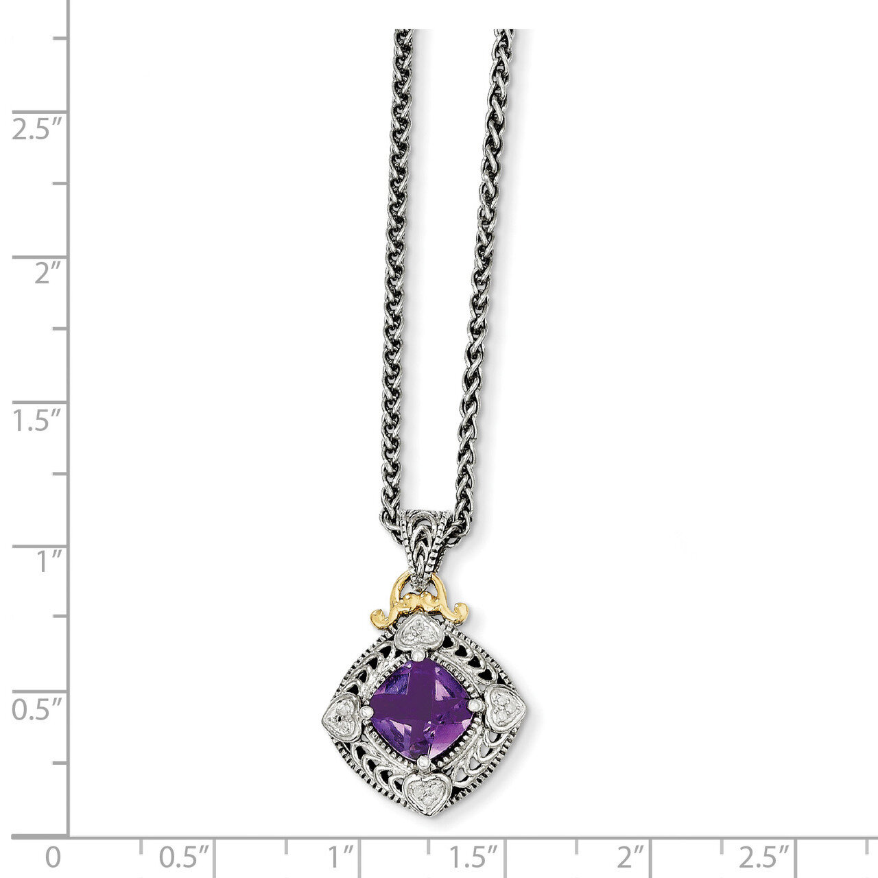 Diamond & Amethyst Necklace Sterling Silver & 14k Gold QTC738