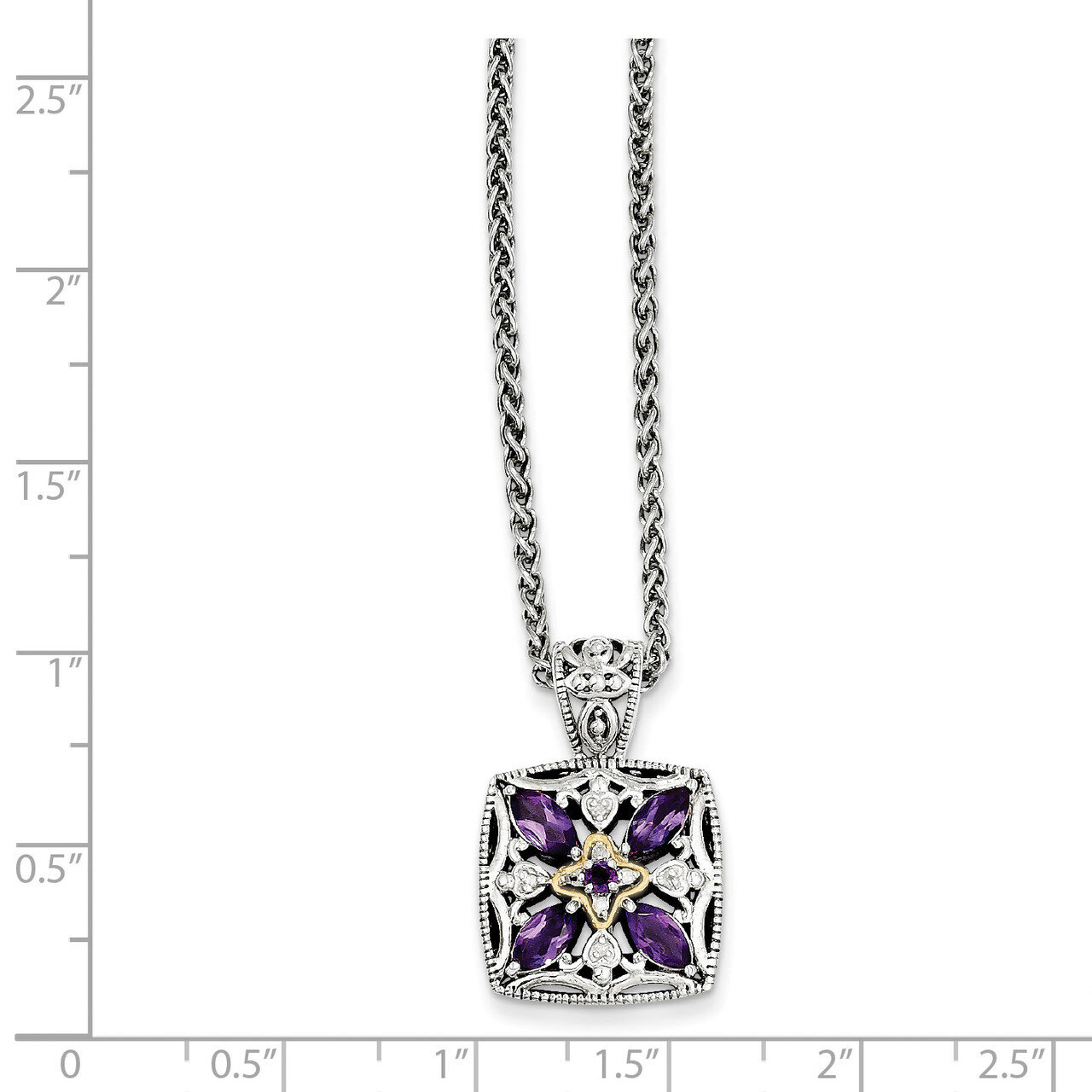 Diamond &amp; Amethyst Necklace Sterling Silver &amp; 14k Gold QTC741, MPN: QTC741, 883957367958
