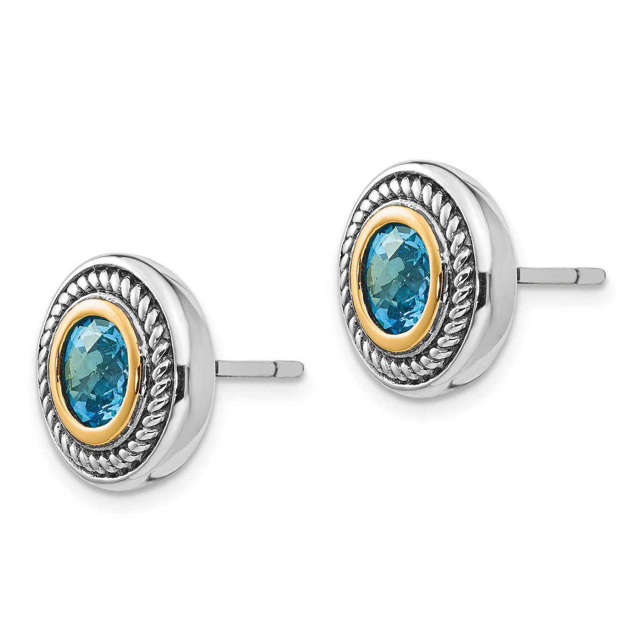 Blue Topaz Earrings Sterling Silver & 14k Gold QTC749