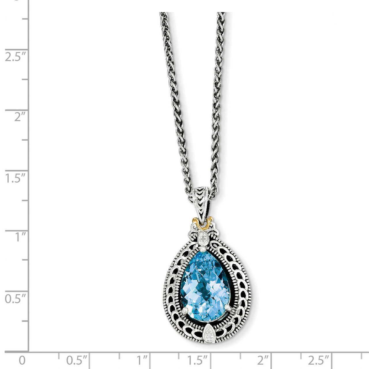 Diamond &amp; Blue Topaz Necklace Sterling Silver &amp; 14k Gold QTC756, MPN: QTC756, 883957409313