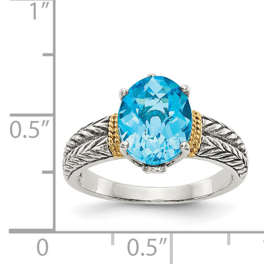 Blue Topaz Ring Sterling Silver & 14k Gold QTC762