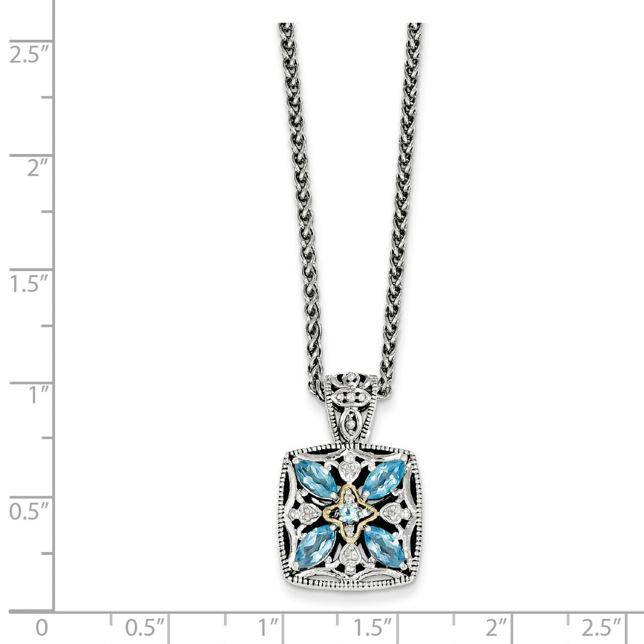 Diamond &amp; Blue Topaz Necklace Sterling Silver &amp; 14k Gold QTC773, MPN: QTC773, 883957680927