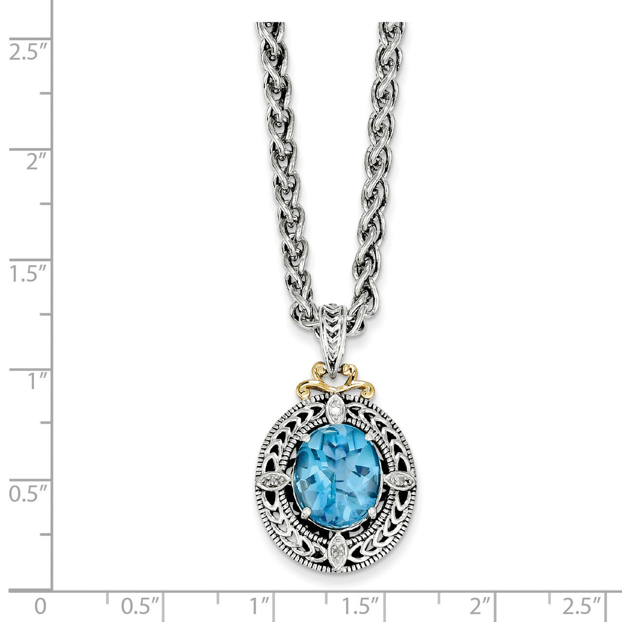 Diamond &amp; Blue Topaz Necklace Sterling Silver &amp; 14k Gold QTC776, MPN: QTC776, 883957492230