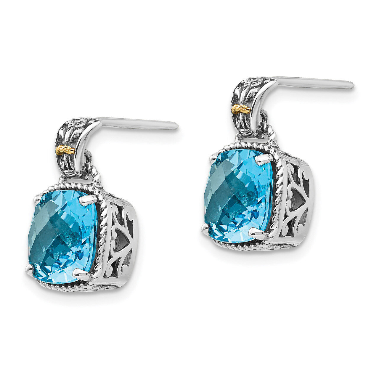Blue Topaz Earrings Sterling Silver & 14k Gold QTC783