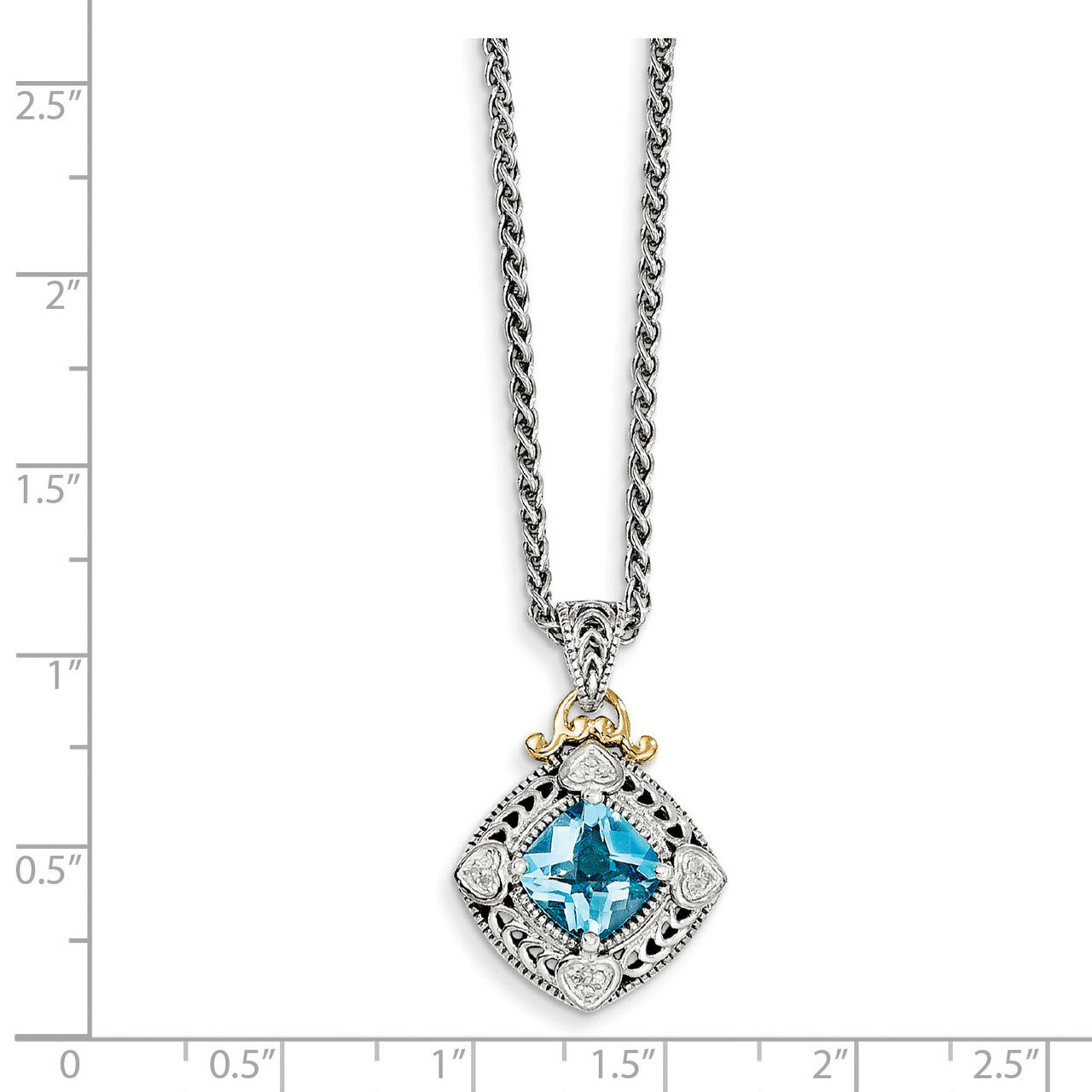 Diamond &amp; Blue Topaz Necklace Sterling Silver &amp; 14k Gold QTC791, MPN: QTC791, 883957368146