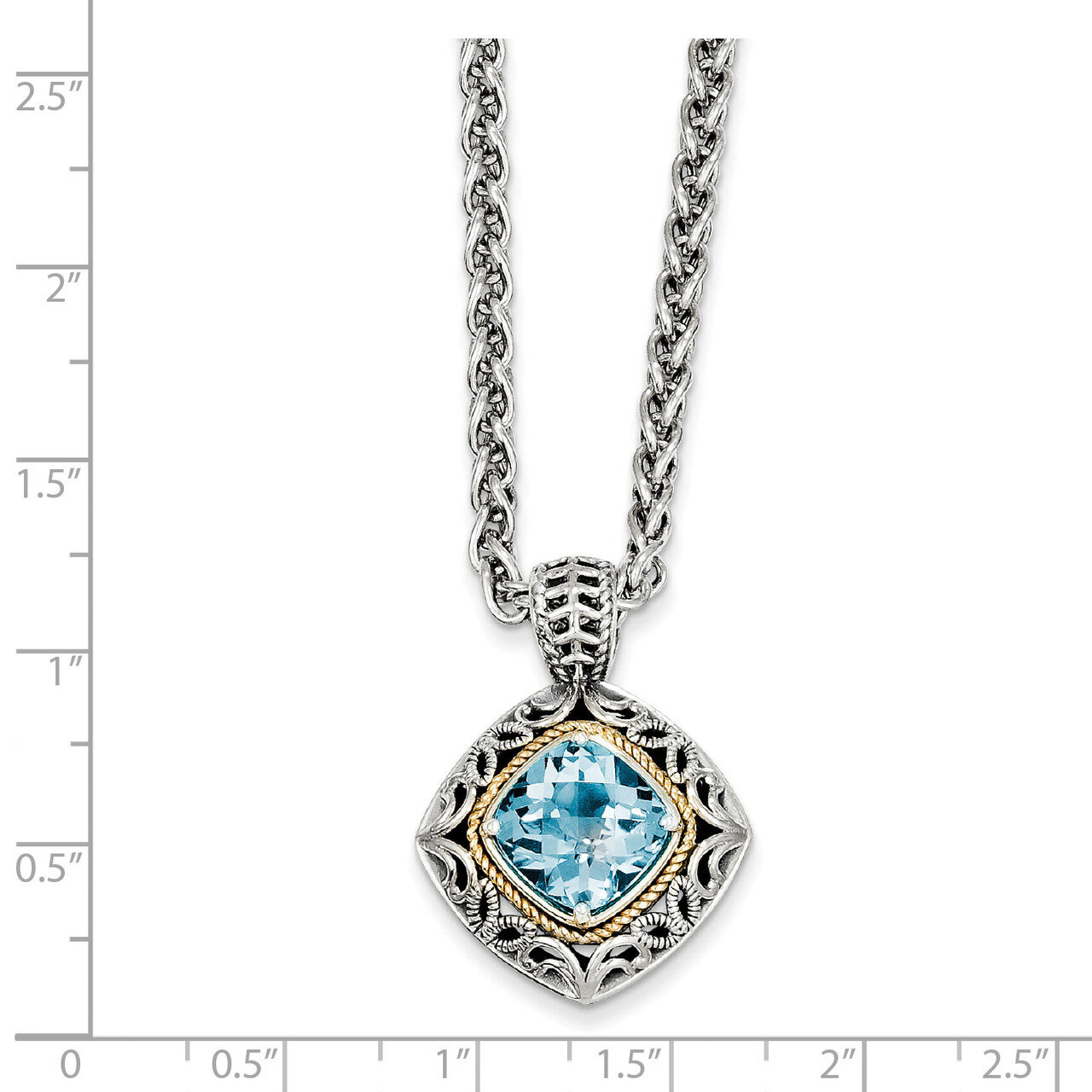 Blue Topaz Necklace Sterling Silver & 14k Gold QTC794