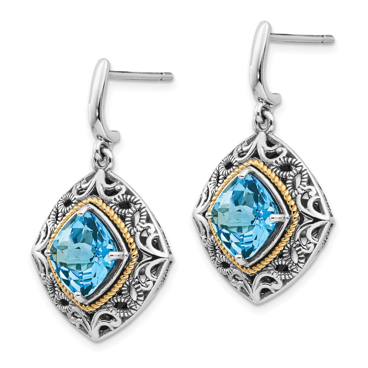 Blue Topaz Earrings Sterling Silver &amp; 14k Gold QTC795, MPN: QTC795, 883957441399