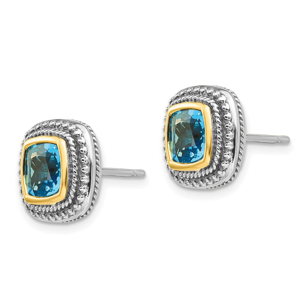 Blue Topaz Earrings Sterling Silver & 14k Gold QTC798