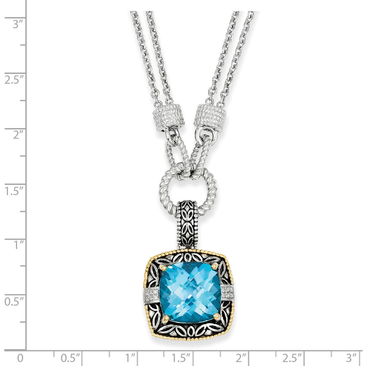 Sky Blue Topaz &amp; Diamond Necklace Sterling Silver &amp; 14k Gold QTC83, MPN: QTC83, 742323129296