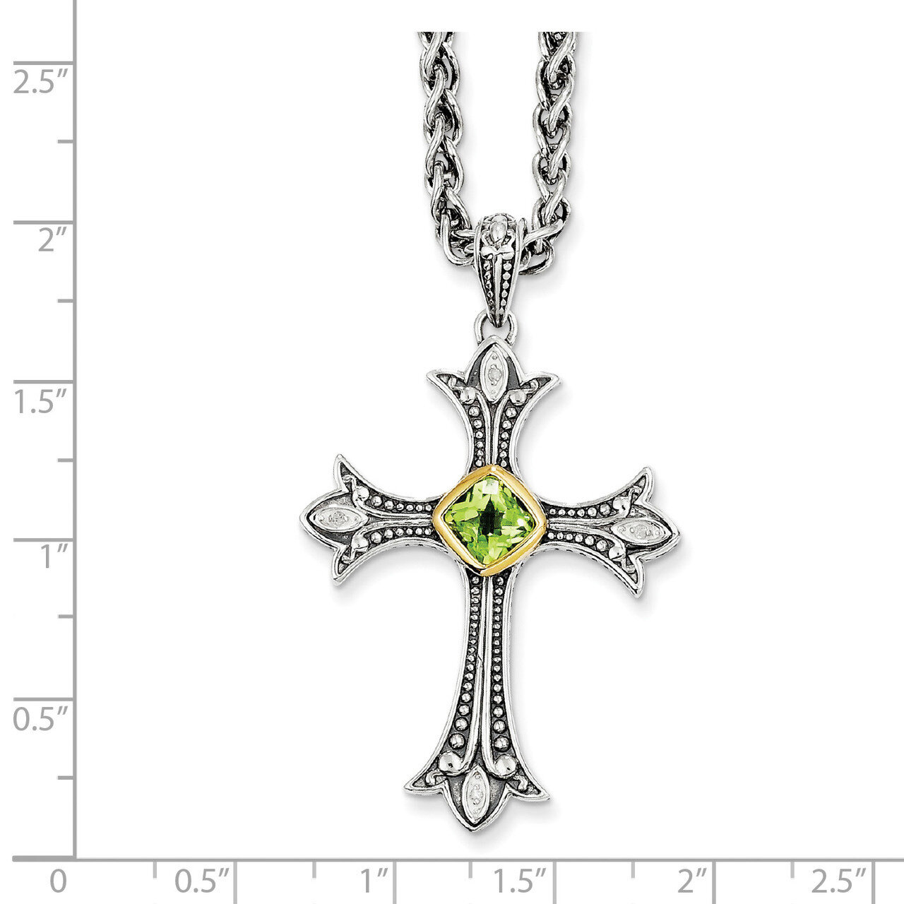 Diamond &amp; Peridot Necklace Sterling Silver &amp; 14k Gold QTC869, MPN: QTC869, 883957483405
