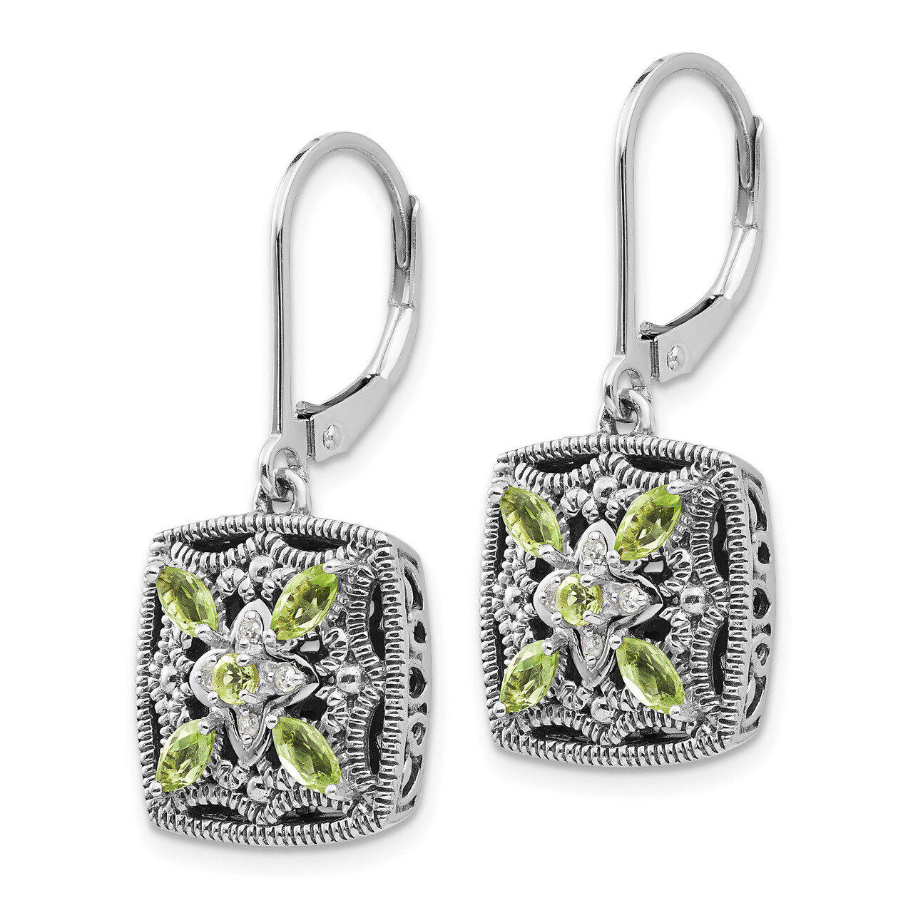 Diamond &amp; Peridot Earrings Sterling Silver &amp; 14k Gold QTC873, MPN: QTC873, 883957441474