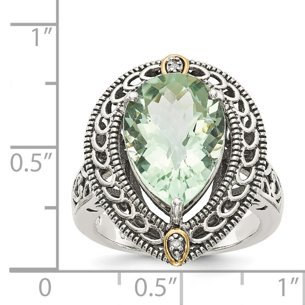 Diamond & Green Quartz Ring Sterling Silver & 14k Gold QTC884