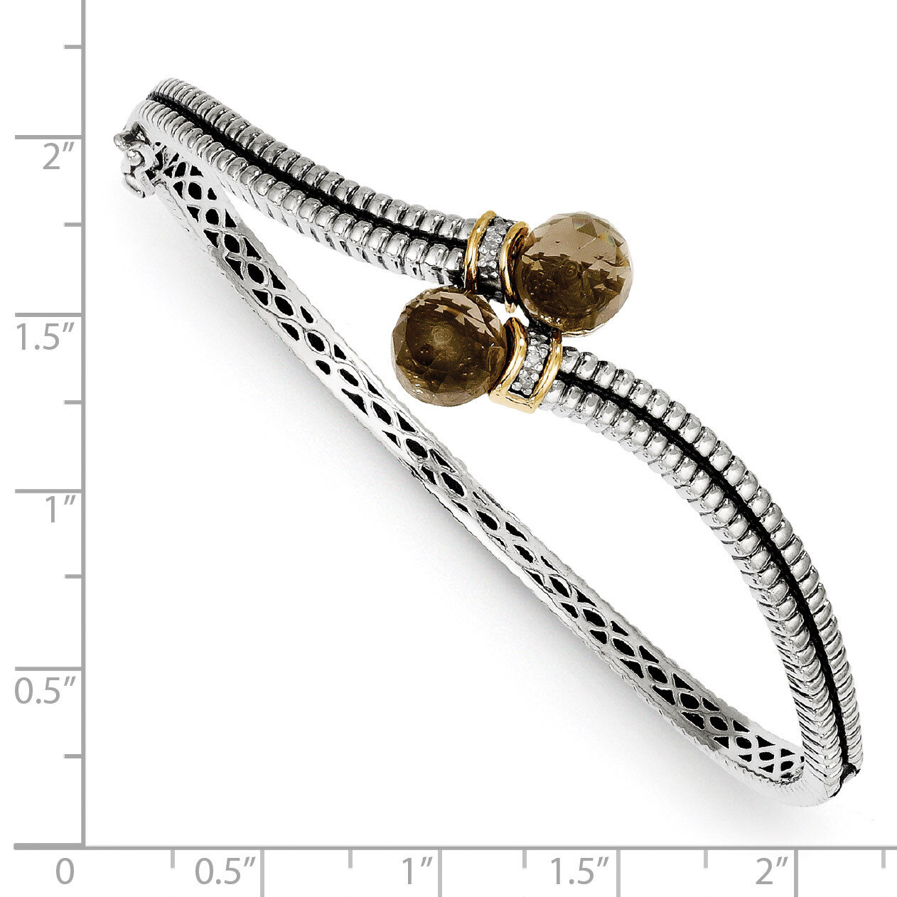 5.98 Smokey Quartz &amp; .03ct. Dia. Bangle Bracelet Sterling Silver &amp; 14k Gold QTC90, MPN: QTC90, 7423…