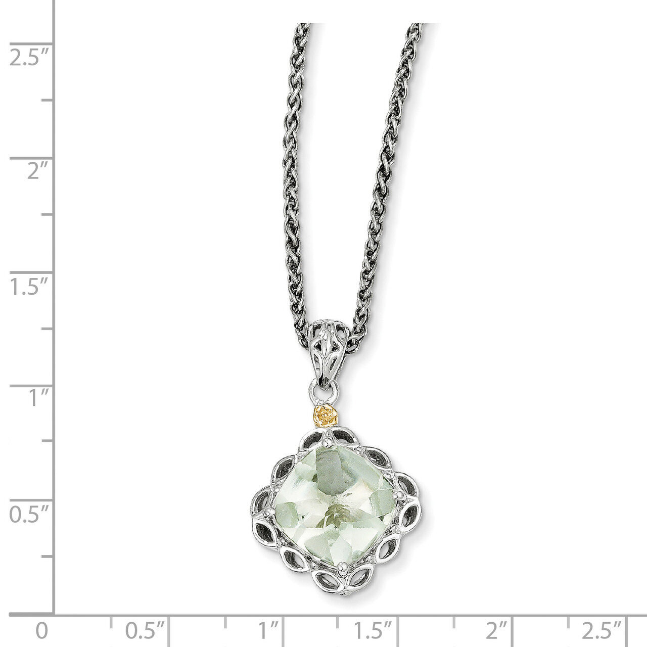 Green Quartz Necklace Sterling Silver &amp; 14k Gold QTC903, MPN: QTC903, 883957466972