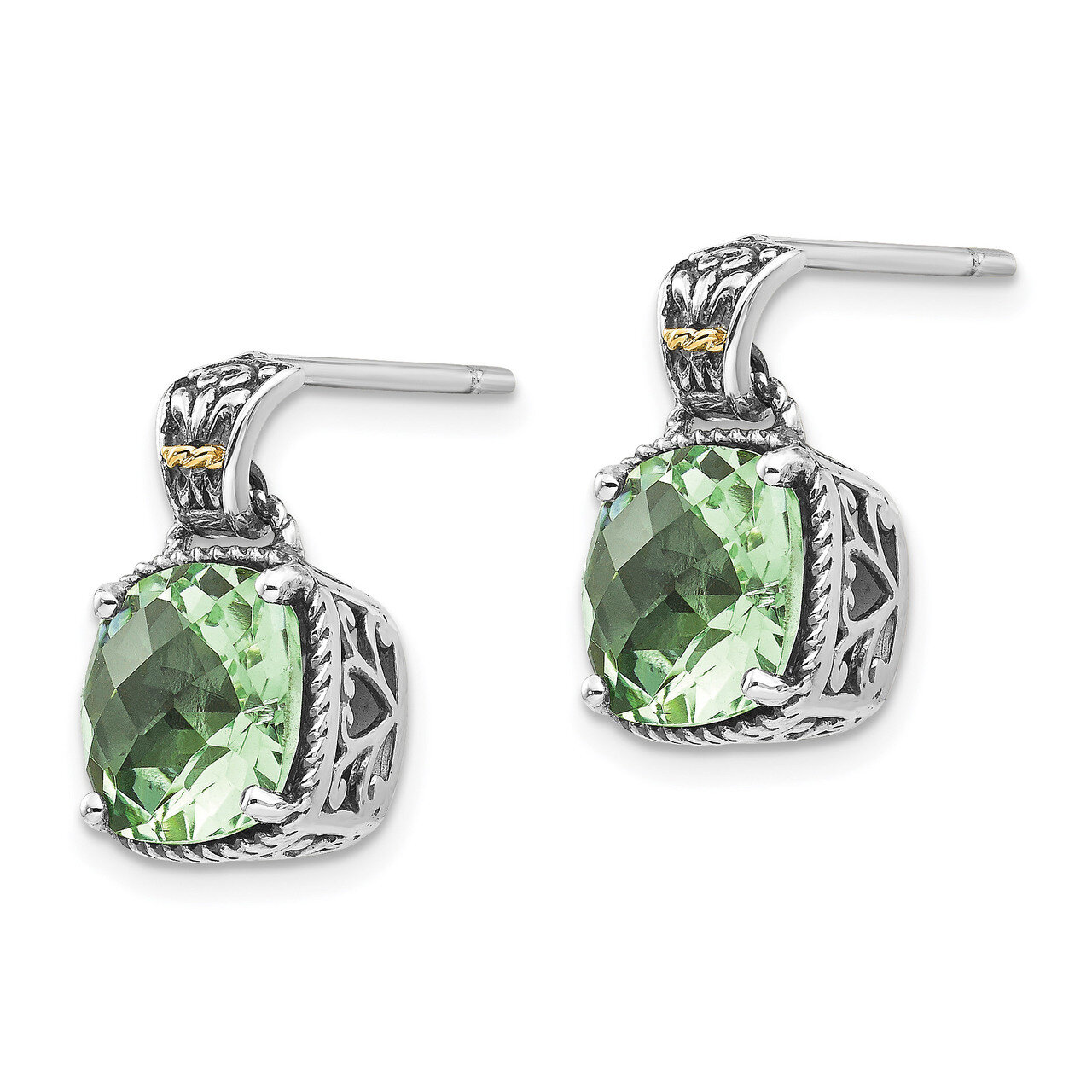 Green Quartz Earrings Sterling Silver &amp; 14k Gold QTC907, MPN: QTC907, 883957466996