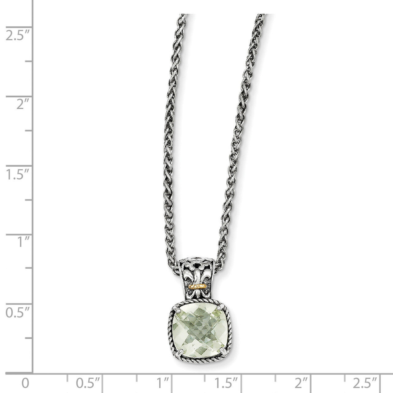 Green Quartz Necklace Sterling Silver &amp; 14k Gold QTC909, MPN: QTC909, 883957527468