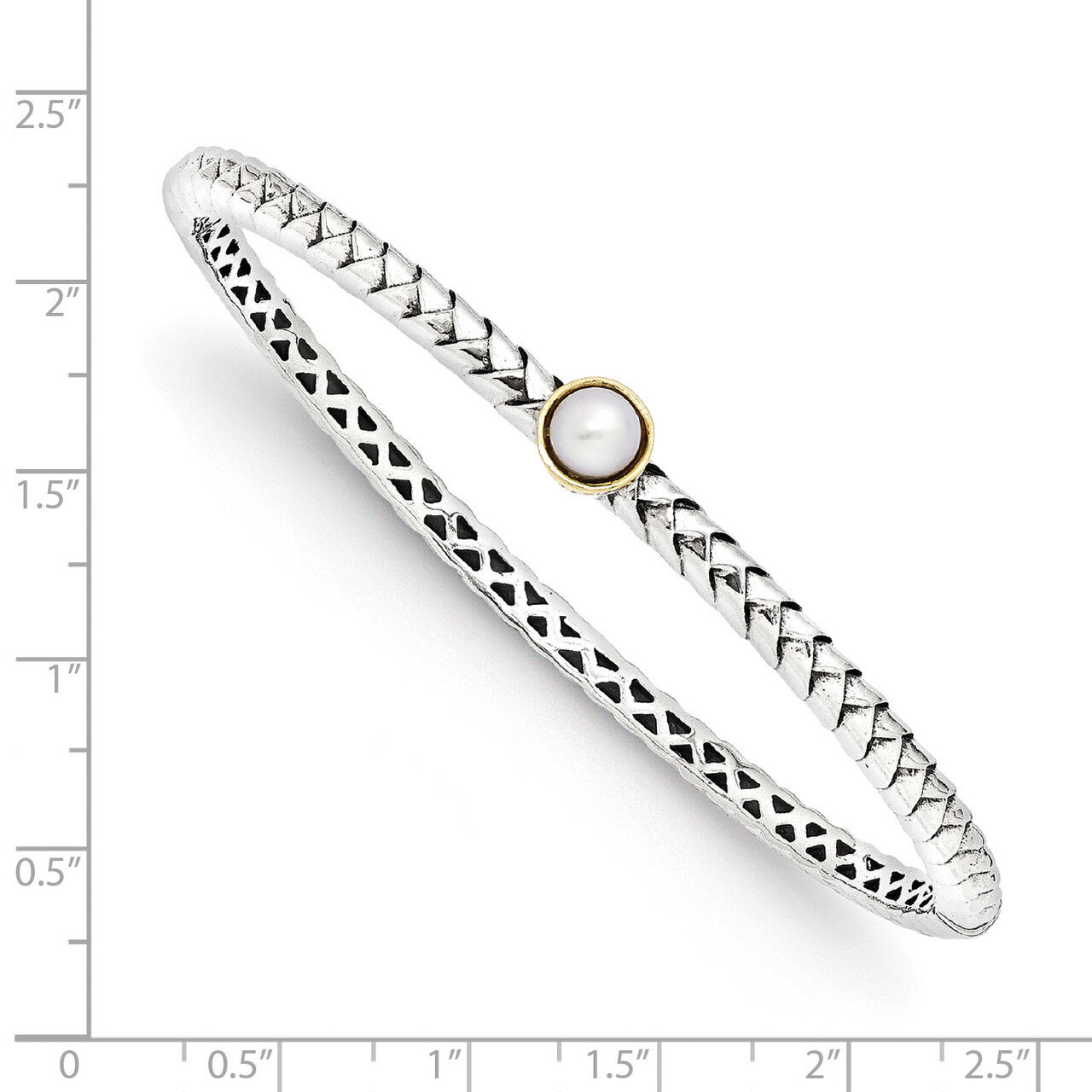 6mm Cultured Pearl Bangle Bracelet Sterling Silver &amp; 14k Gold QTC950, MPN: QTC950, 191101388613