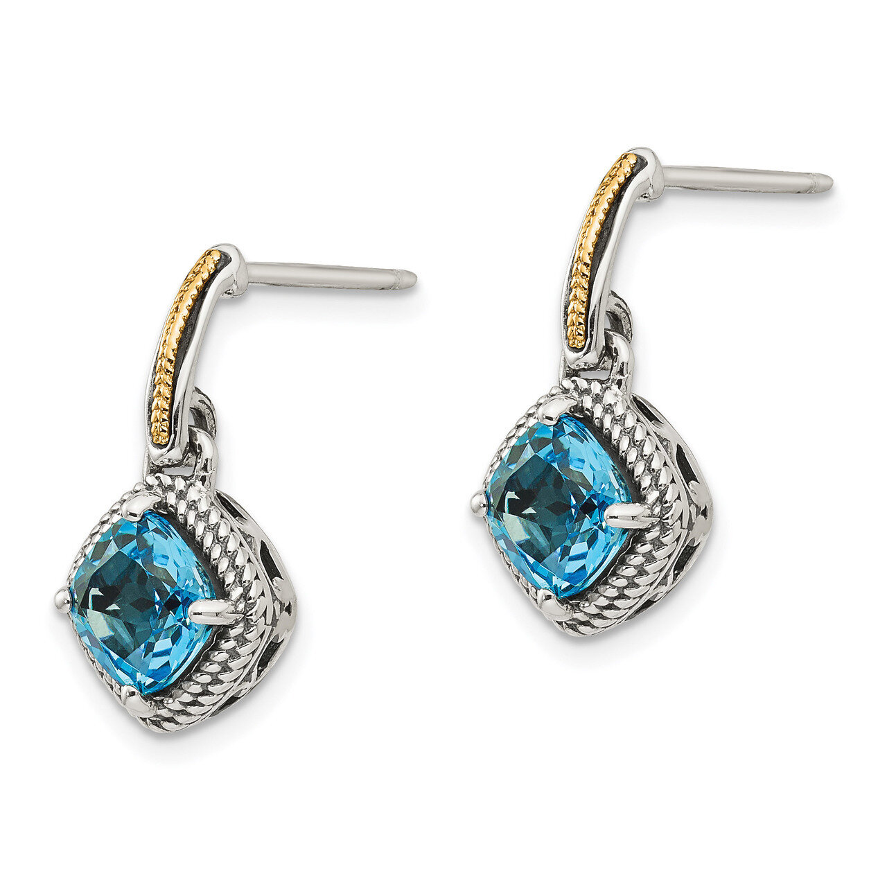 Light Swiss Blue Topaz Post Earrings Sterling Silver &amp; 14k Gold Antiqued QTC962, MPN: QTC962, 19110…
