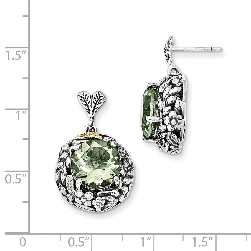 Green Quartz Post Dangle Earrings Sterling Silver &amp; 14k Gold QTC965, MPN: QTC965, 883957015996