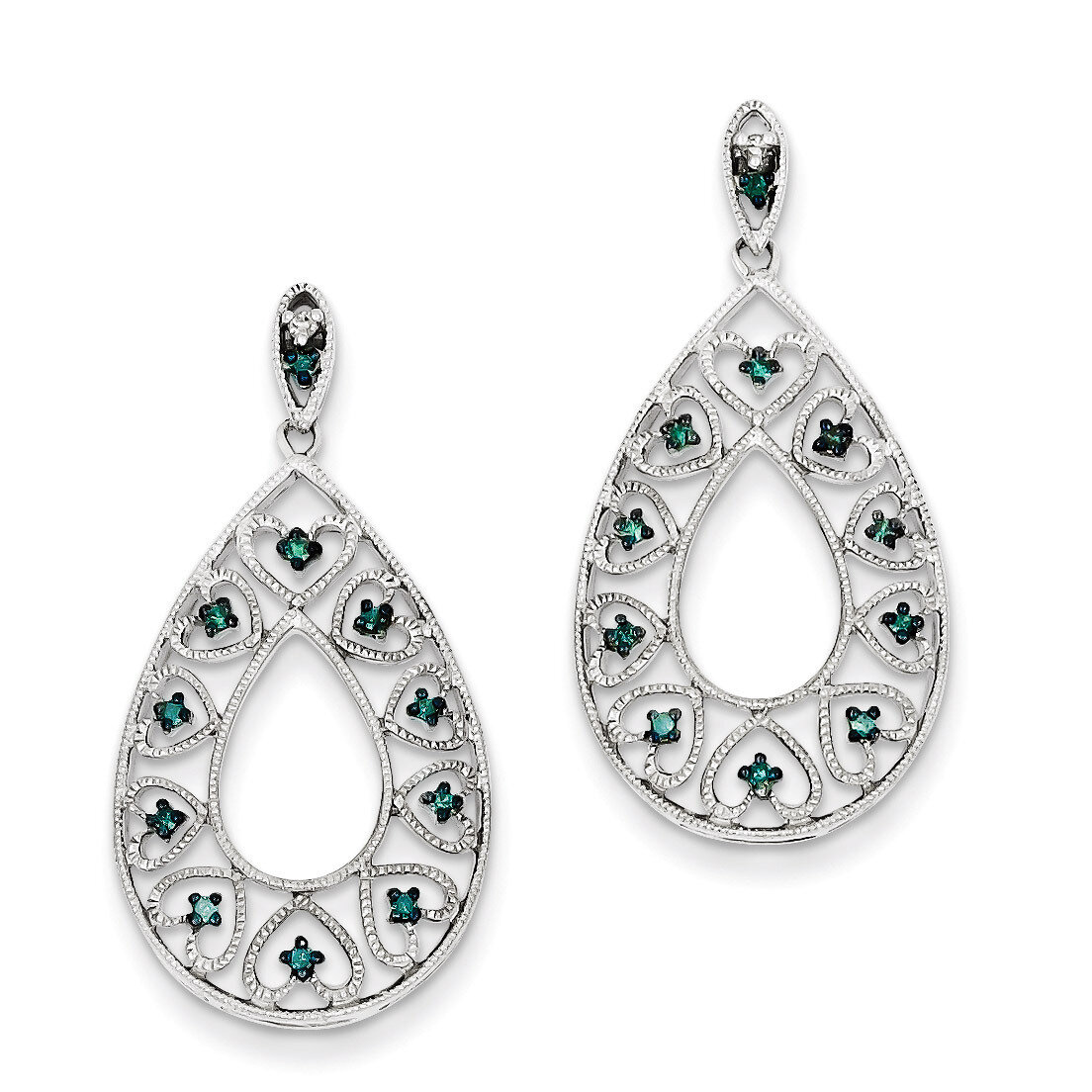 Dangle White &amp; Blue Diamond Post Earrings Sterling Silver QE10712, MPN: QE10712, 883957026015
