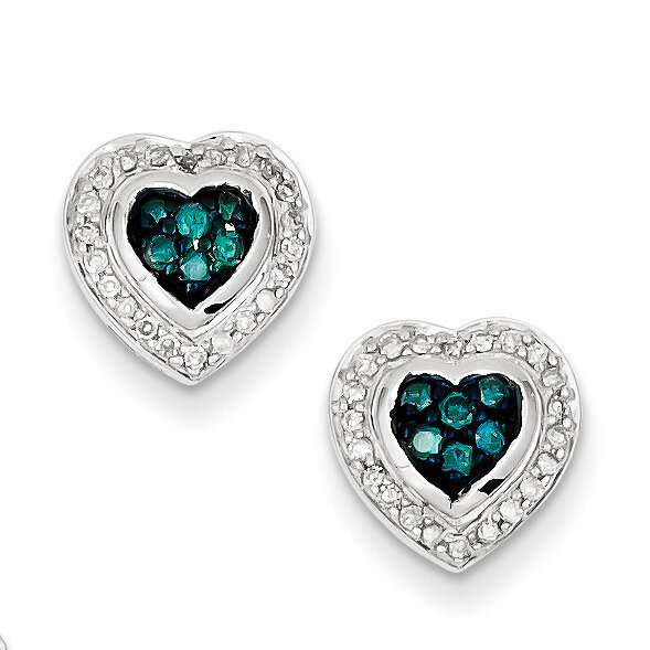 Blue Diamond Small Heart Post Earrings Sterling Silver QE10715, MPN: QE10715, 883957025933