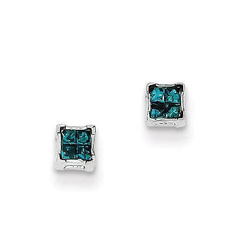 Blue Princess Cut Diamond Post Earrings Sterling Silver QE10762, MPN: QE10762, 883957026060