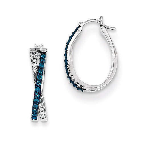 Hoop White &amp; Blue Diamond Hinged Earrings Sterling Silver QE10783, MPN: QE10783, 883957026121