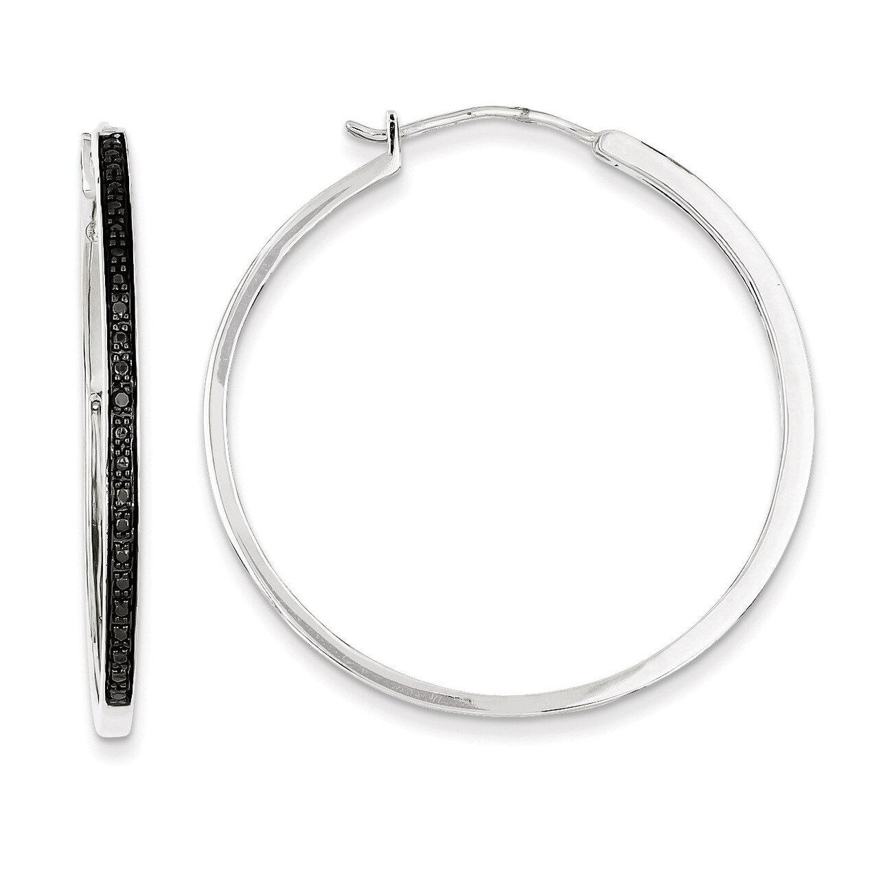 Black Diamond Hoop Earrings Sterling Silver QE10927, MPN: QE10927, 886774310015