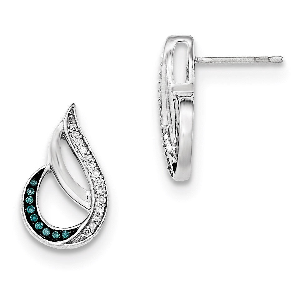 Polished Diamond/Blue Diamond Post Earrings Sterling Silver QE12917, MPN: QE12917, 886774967073