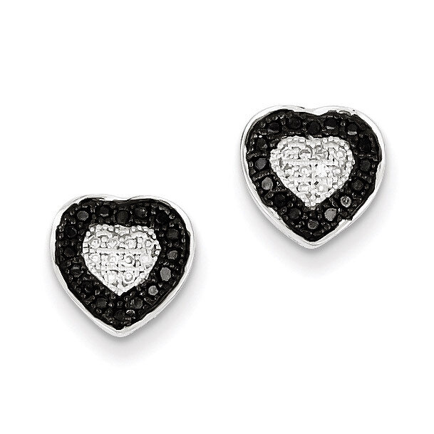 Black & White Diamond Heart Earrings Sterling Silver QE7871