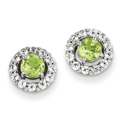 White Topaz Peridot Round Earrings Sterling Silver Rhodium-plated QE9993PE, MPN: QE9993PE, 88395748…