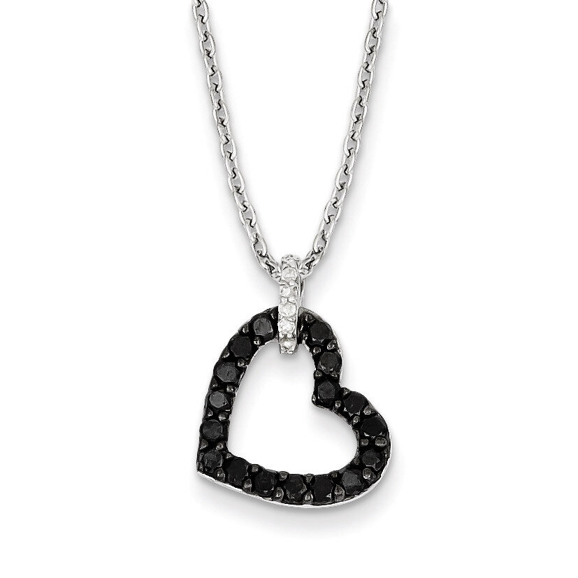 Black &amp; White Diamond Pendant Necklace Sterling Silver QP2162