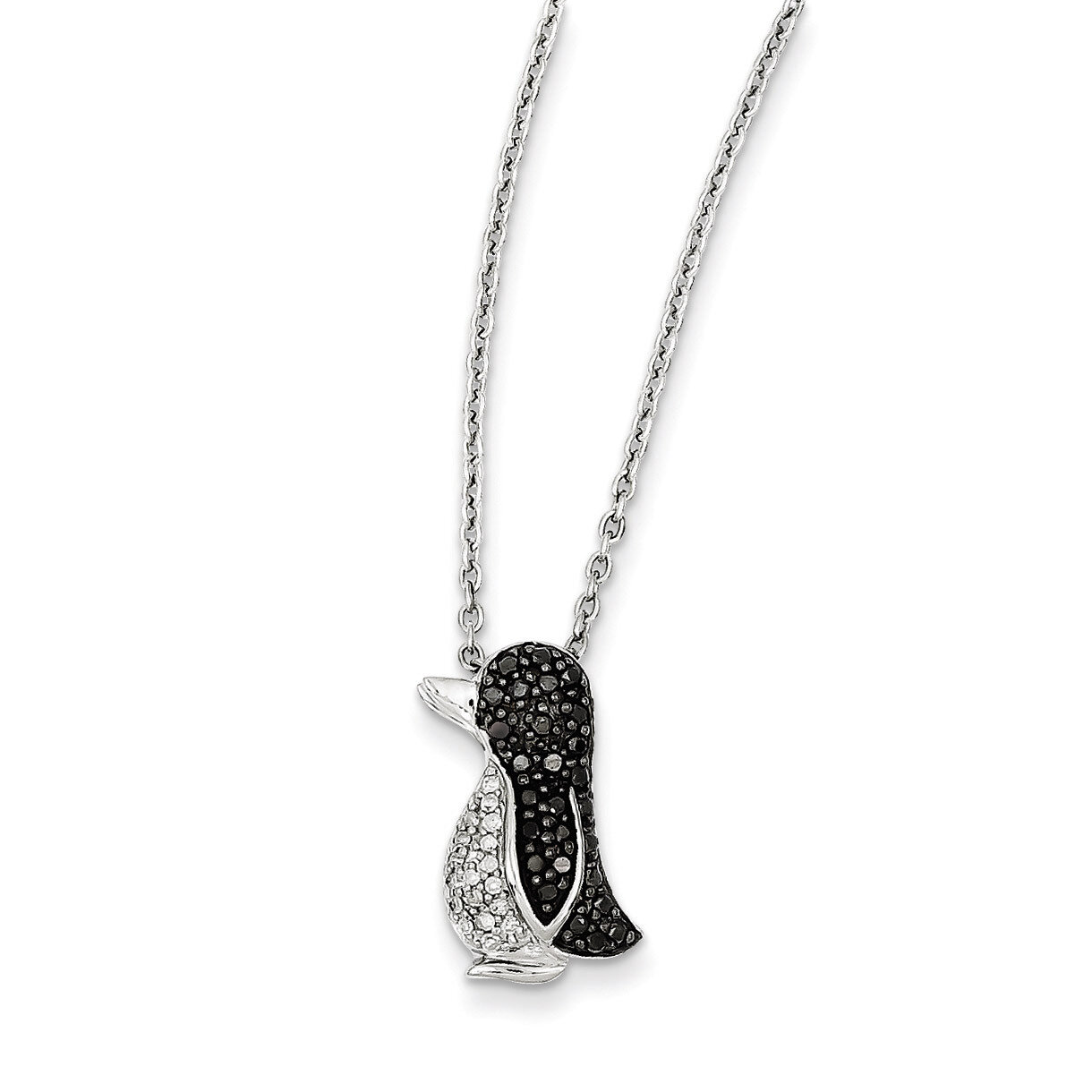 Black and White Diamond Penguin Pendant Sterling Silver QP2286