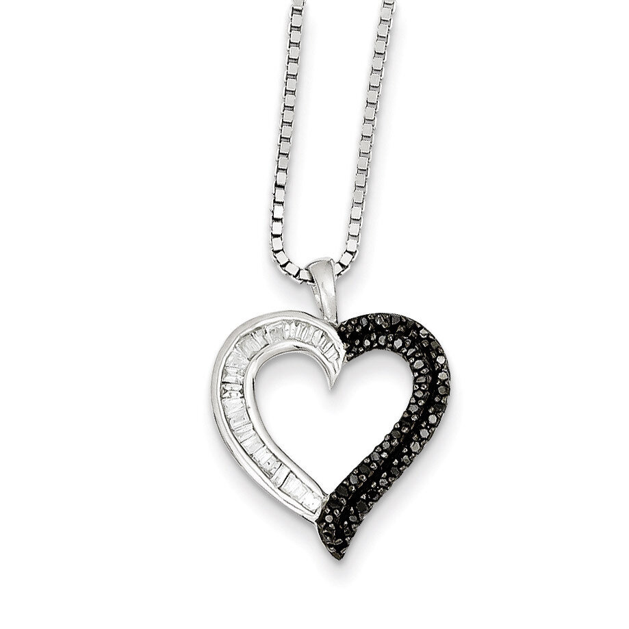 Black and White Diamond Heart Pendant Sterling Silver QP2290, MPN: QP2290, 883957028446