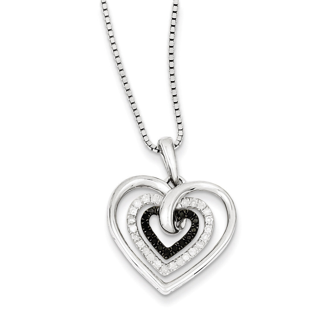 Black and White Diamond Heart Pendant Necklace Sterling Silver QP2309