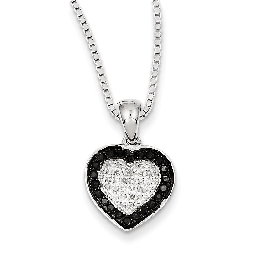 Black &amp; White Diamond Heart Pendant Necklace Sterling Silver QP2333, MPN: QP2333, 886774189628