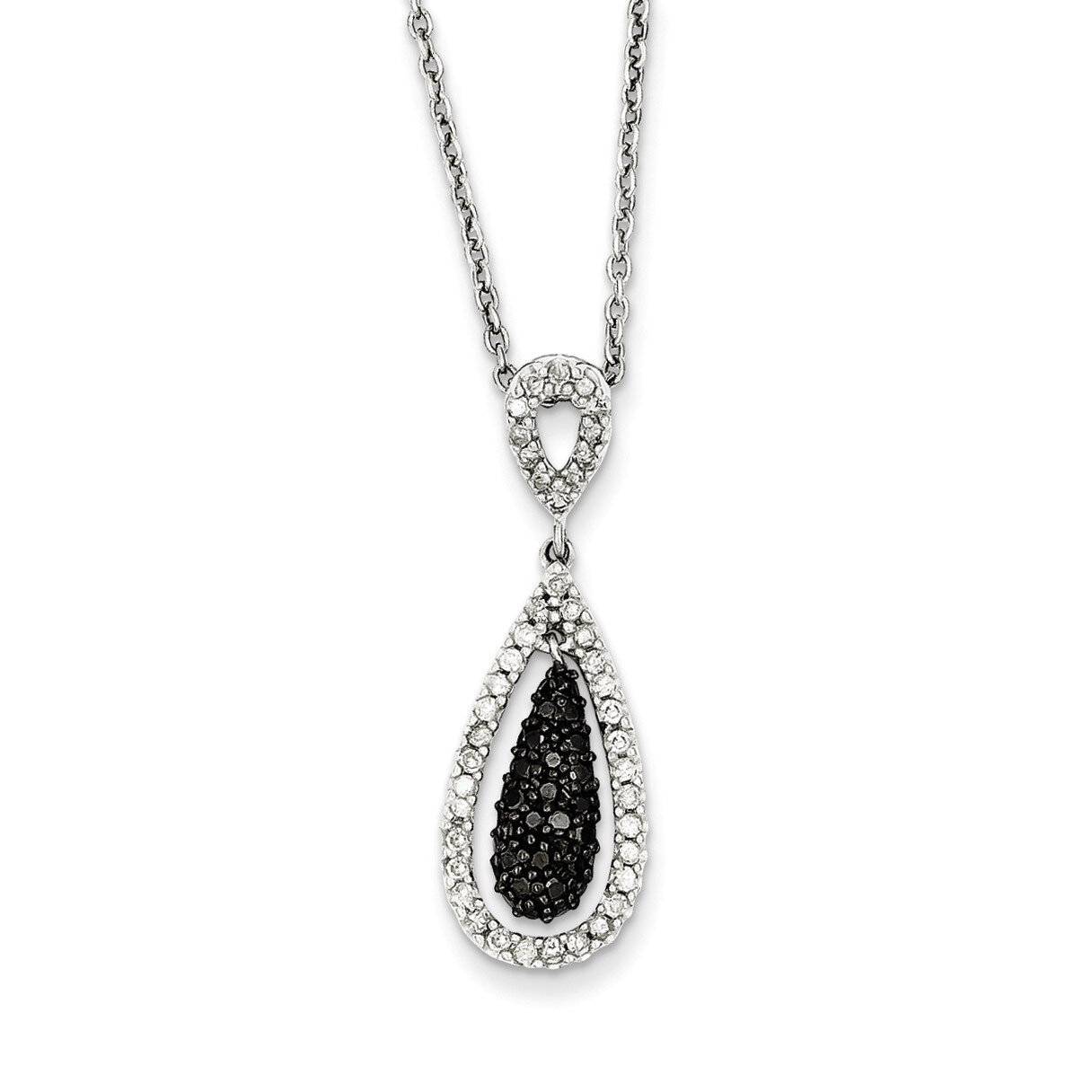 Black and White Diamond Double Teardrop Pendant Sterling Silver QP2347, MPN: QP2347, 883957028668