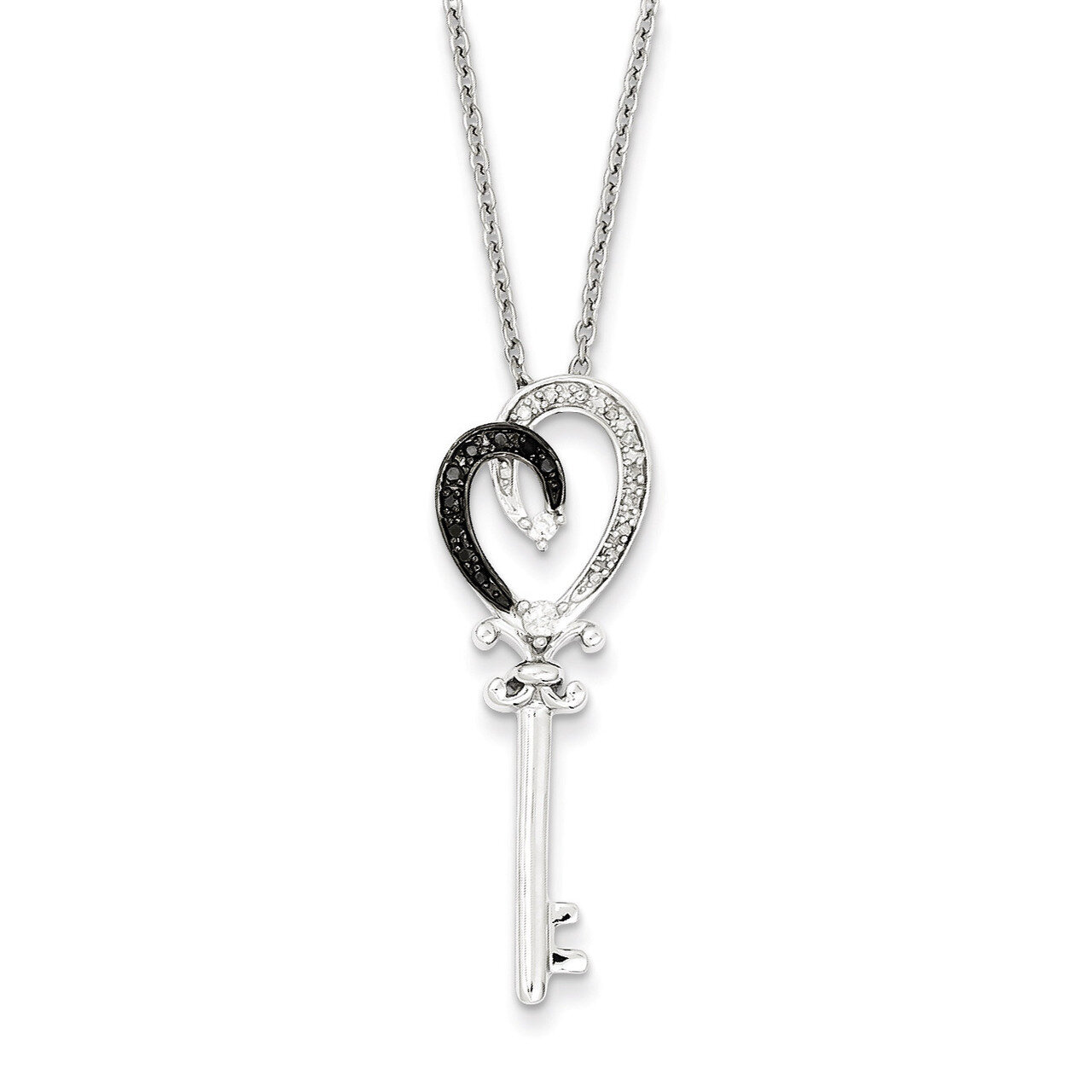 Black &amp; White Diamond Heart Key Pendant Sterling Silver QP2378, MPN: QP2378, 818050010807