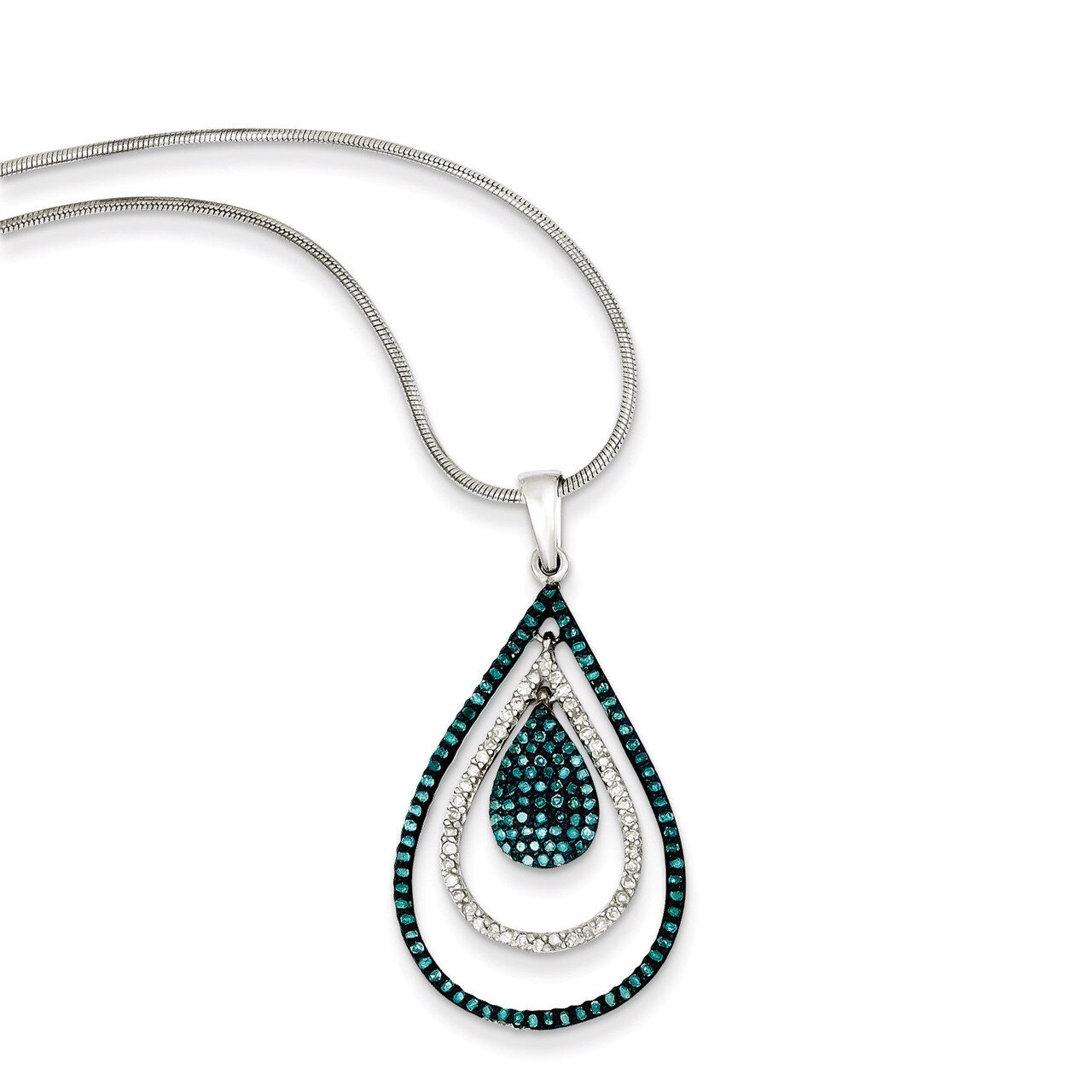 Blue and White Diamond Teardrop Pendant Sterling Silver QP3674