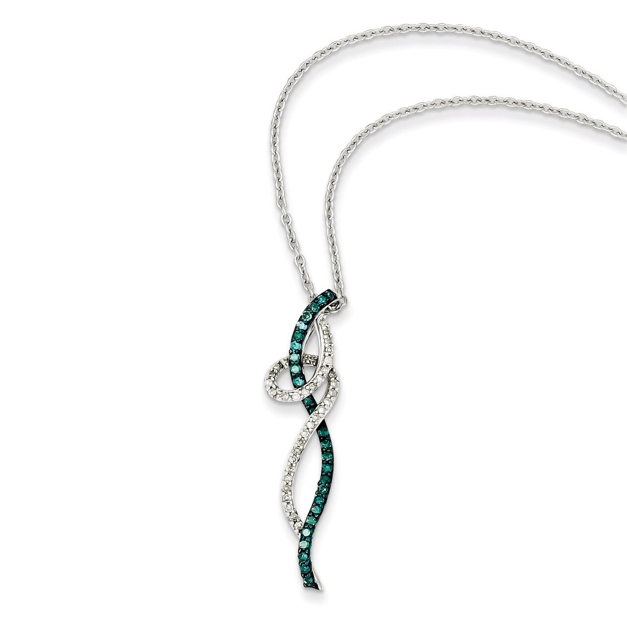 Fancy Swirl Design White &amp; Blue Diamond Pendant Sterling Silver QP3683