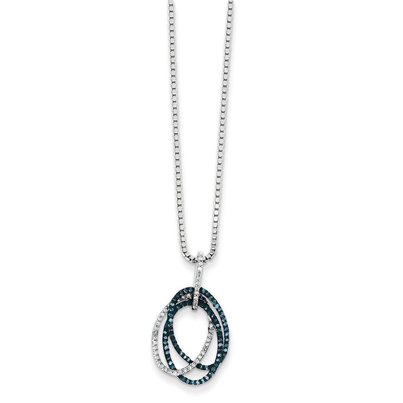 Blue and White Diamond Triple Oval Pendant Sterling Silver QP3686