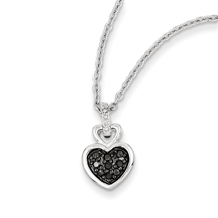 White &amp; Black Diamond Heart Pendant Sterling Silver QP3742